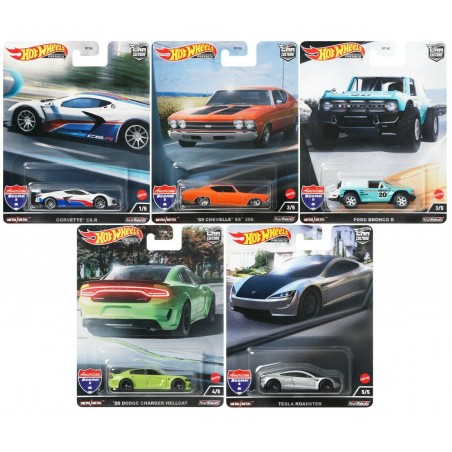 HOT WHEELS PREMIUM - 1/64 - AMERICAN ROADS - REALRIDERS CARS - MIX BOX OF 5